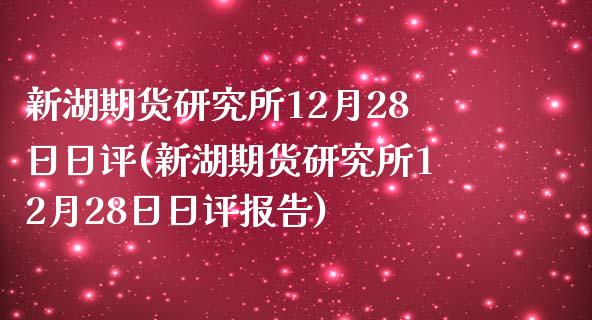 新湖期货研究所12月28日日评(新湖期货研究所12月28日日评报告)_https://www.iteshow.com_期货手续费_第1张