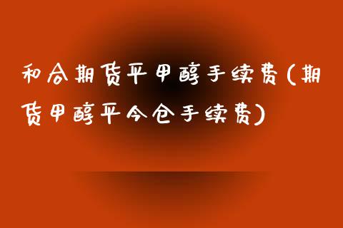 和合期货平甲醇手续费(期货甲醇平今仓手续费)_https://www.iteshow.com_商品期权_第1张