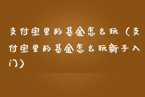 支付宝里的基金怎么玩（支付宝里的基金怎么玩新手入门）_https://www.iteshow.com_基金_第1张