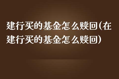 建行买的基金怎么赎回(在建行买的基金怎么赎回)_https://www.iteshow.com_期货交易_第1张