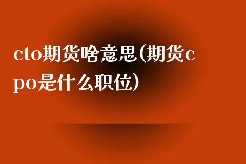 cto期货啥意思(期货cpo是什么职位)_https://www.iteshow.com_股指期货_第1张