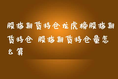 股指期货持仓龙虎榜股指期货持仓 股指期货持仓量怎么算_https://www.iteshow.com_商品期货_第1张