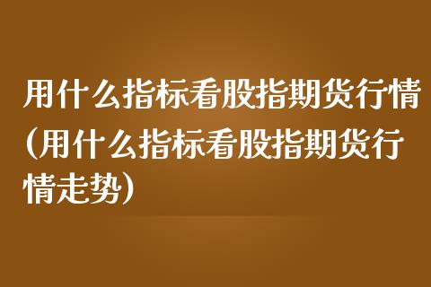 用什么指标看股指期货行情(用什么指标看股指期货行情走势)_https://www.iteshow.com_期货品种_第1张