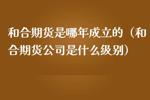 和合期货是哪年成立的（和合期货公司是什么级别）_https://www.iteshow.com_商品期货_第1张