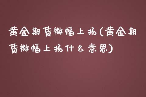 黄金期货微幅上扬(黄金期货微幅上扬什么意思)_https://www.iteshow.com_期货公司_第1张