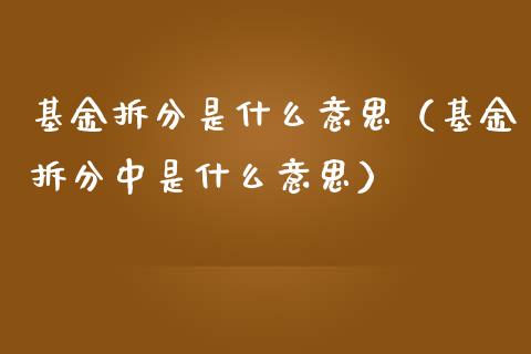 基金拆分是什么意思（基金拆分中是什么意思）_https://www.iteshow.com_基金_第1张