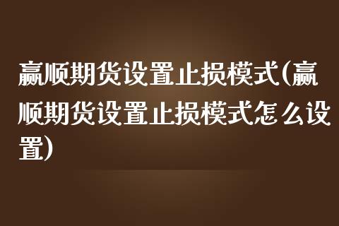 赢顺期货设置止损模式(赢顺期货设置止损模式怎么设置)_https://www.iteshow.com_股指期货_第1张