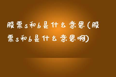 股票s和b是什么意思(股票s和b是什么意思啊)_https://www.iteshow.com_股指期货_第1张