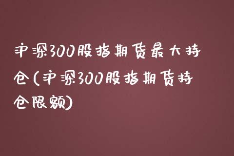 沪深300股指期货最大持仓(沪深300股指期货持仓限额)_https://www.iteshow.com_期货百科_第1张