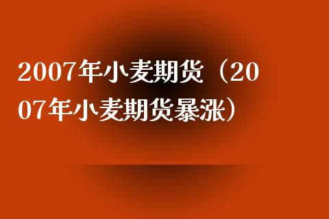 2007年小麦期货（2007年小麦期货暴涨）_https://www.iteshow.com_期货百科_第1张