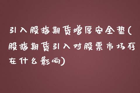 引入股指期货增厚安全垫(股指期货引入对股票市场存在什么影响)_https://www.iteshow.com_商品期权_第1张