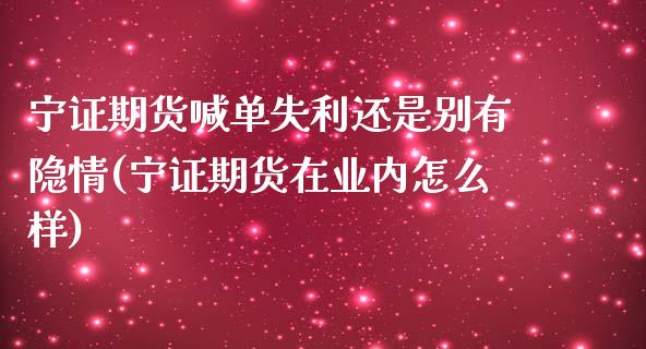 宁证期货喊单失利还是别有隐情(宁证期货在业内怎么样)_https://www.iteshow.com_期货交易_第1张